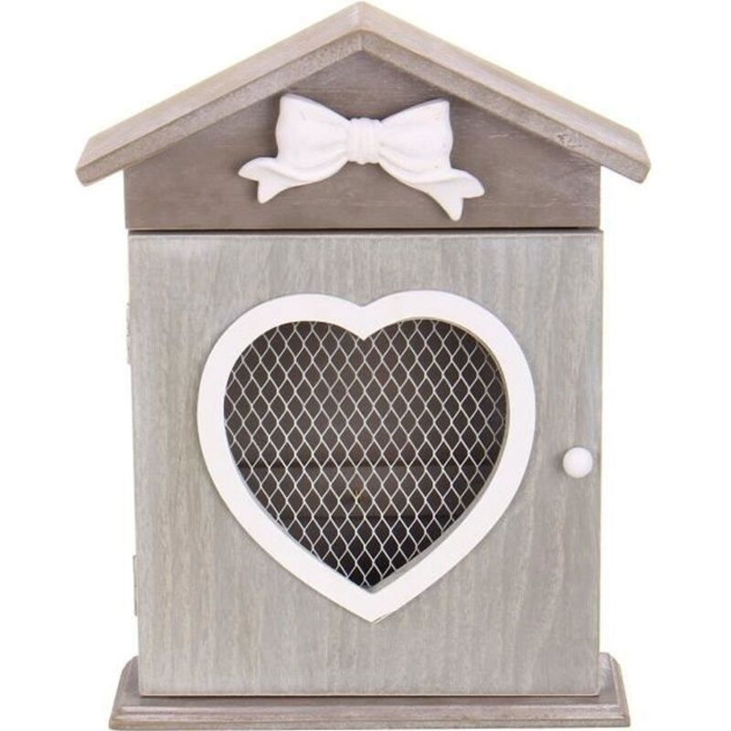 (Gris)Boîte à Clé en Bois Murale 6 Crochets - Européenne Decor Armoire Rangement Rétro Maison Coeur