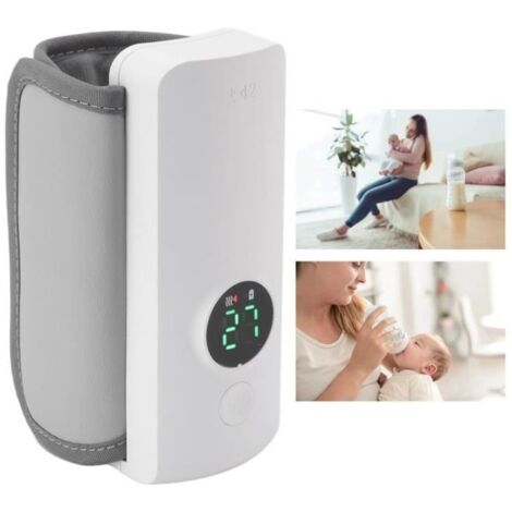 (Gris)Chauffe biberon Bébé USB Sac thermique Chauffe-lait isolé Portable Sans fil Batterie 6000mah 6 Température régulée Affichage numériq