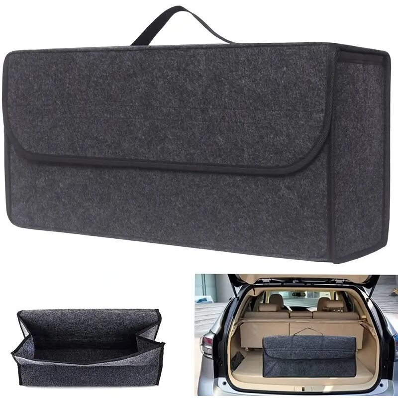 Gris+DECKER Rangement Coffre de Voiture - Organisateur Voiture 49 x 19 x 16 CM - Coffre de Rangement - Accessoires Voiture - Avec Velcro - Gris
