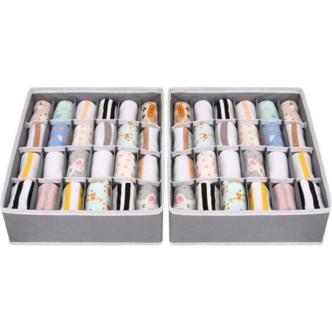 (Gris)Lot de 2 Organisateur de Tiroir Pliable Non-tissé pour sous-vètements, Soutien-Gorges, Chaussettes Boîte de Rangement à Compartiment Gain de Place, Rangement Chaussettes