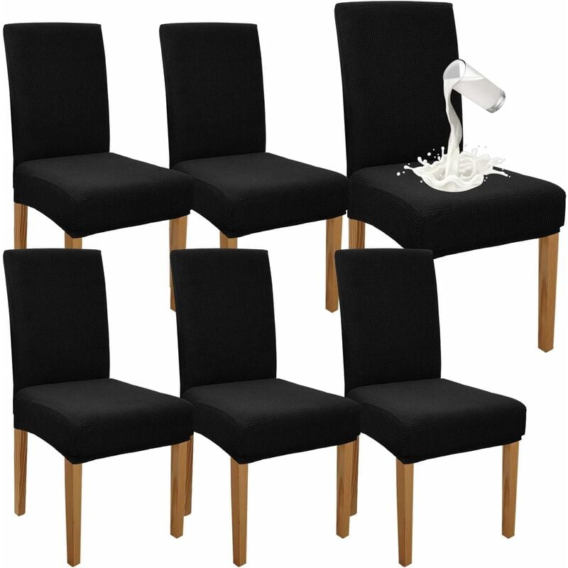 (Noir)Lot de 6 housses de chaise de salle à manger imperméables de qualité supérieure, élastiques, hautes, pour salle à manger, protection de chaise