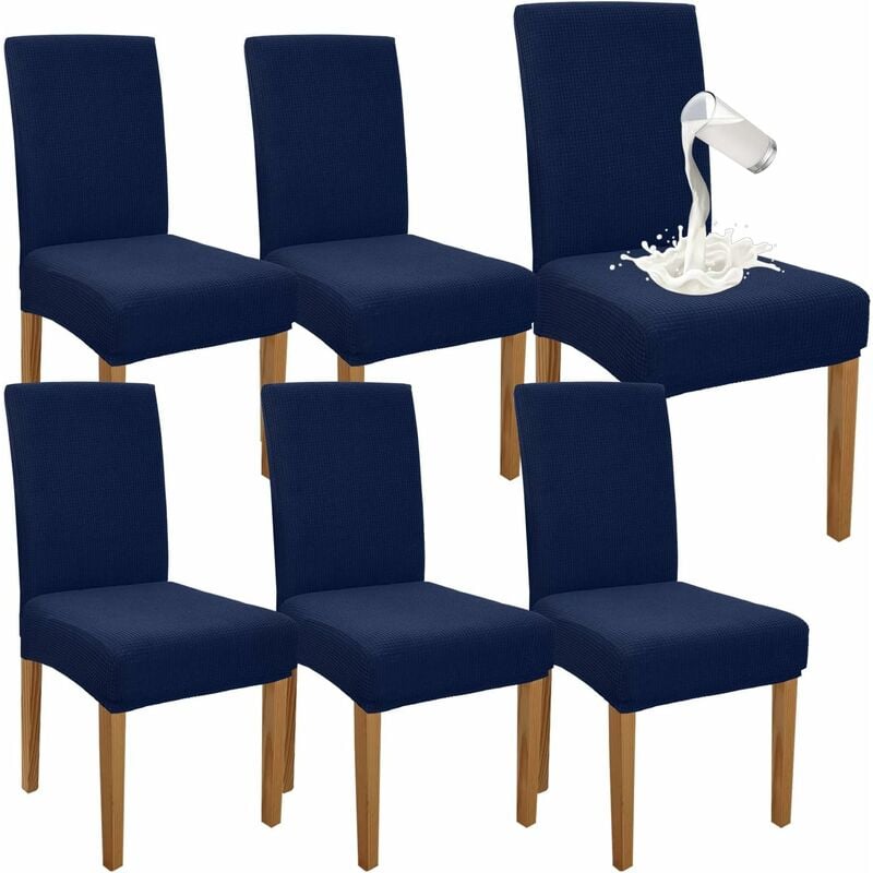 (Bleu Marine)Lot de 6 housses de chaise de salle à manger imperméables de qualité supérieure, élastiques, hautes, pour salle à manger, protection de