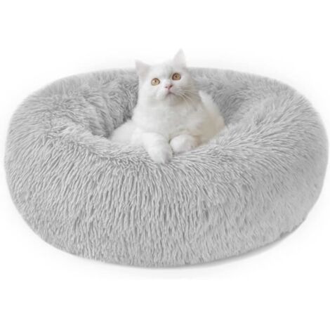 (Gris)Panier Chat Moelleux Rond - Anti Stress Apaisant en Peluche,Donut Lit Confortable Lavable pour Chat Chien (40cm, Gris