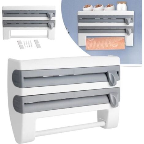 (Gris)Porte-rouleau mural - Support Gris Papier Film Alu Cuisine Découpe facile - ABS - 39 x 10 x 24 cm