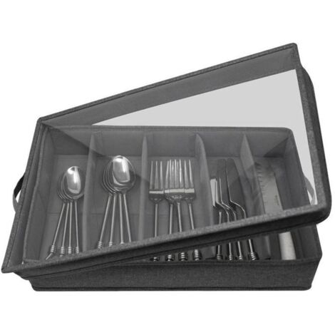 (Gris)Rangement des Couverts et Ustensiles - BoîTe de Rangement pour Argenterie avec SéParateur RéGlable, éTui de Rangement pour