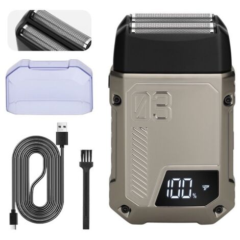 (Gris)Rasoir électrique à grille pour homme, 2 vitesses réglables, IPX6 étanche, avec écran LED pour le visage,la barbe et la tête (gris)