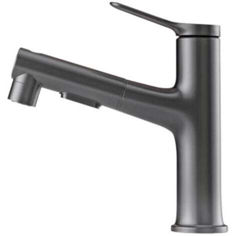 (Gris)Robinet de salle de bain avec pulvérisateur extractible - Trois modes d'eau, robinet de salle de bain à un trou, parfait pour les salles de bain familiales et modernes