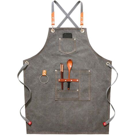 (Gris)Tablier de cow-boy de haute qualité avec poches pour coiffeur, peintre, jardinier, styliste de coiffure pour femme et homme