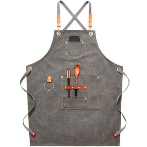 (Gris)Tablier de cow-boy de haute qualité avec poches pour coiffeur, peintre, jardinier, styliste de coiffure pour femme et homme