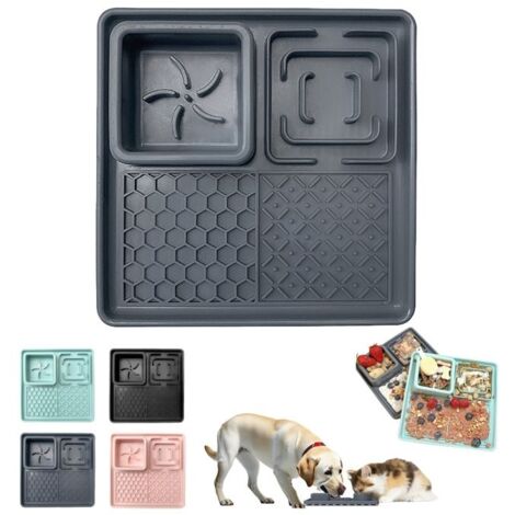 (Gris)Tapis de Léchage pour Chien et Chat,Gris Carré Gamelle Anti-Glouton Mat,Slow Feeder Gamelle pour Animaux