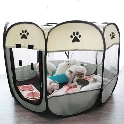 (gris)Tente octogonale pliable portable pour chien ou chat - Gris - 74x74x43CM