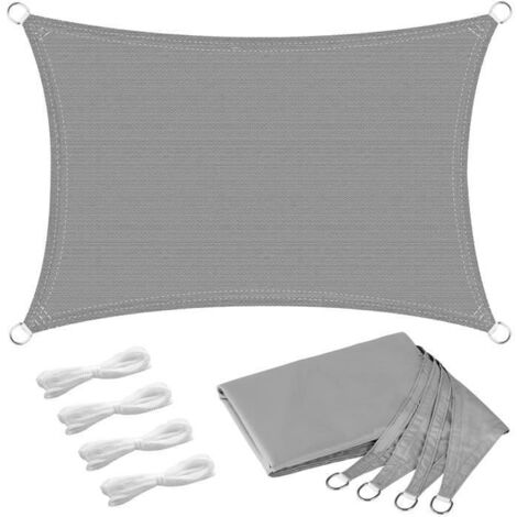 (Gris)Voile d'ombrage Rectangulaire 3x5m, Auvent Imperméable UV Protection pour Jardin Terrasse Extérieur Patio Piscine avec Corde Libre