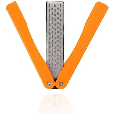 Grit Pierre à Aiguiser Diamant Double Face Aiguiseur de Couteau Pliante Pierre à Aiguiser de Poche pour L'outil D'affûtage de Cuisine Jardin Camping en Plein Air - Orange