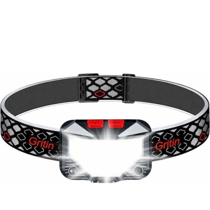 Gritin rechargeable LED headlamp, super bright headlamp with 8 lighting modes, motion sensor and red light, mini IPX5 waterproof headlamp, ideal for