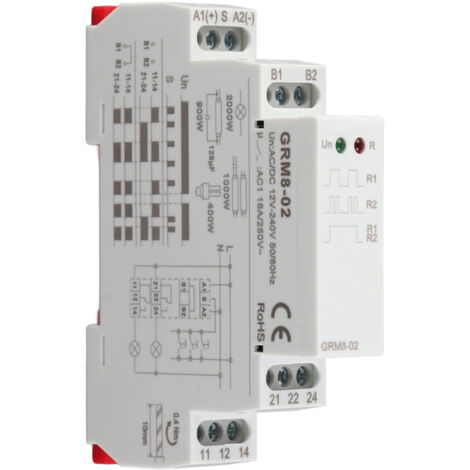GRM8-02 Elektronisches Impulsrelais, Speicherverriegelung, AC/DC 12-240 V