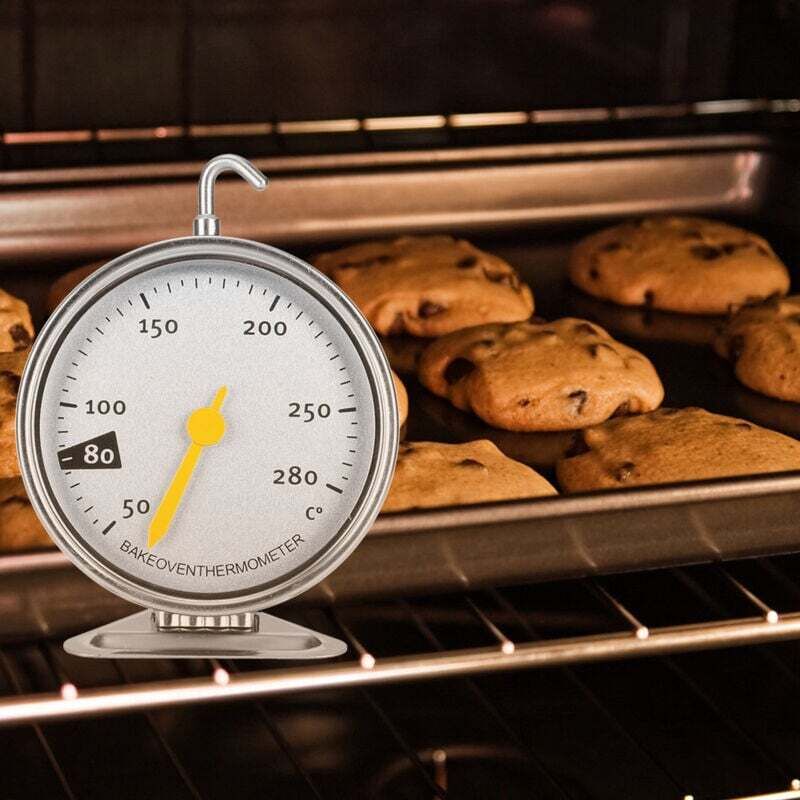 Image of Großes Edelstahl-Ofenthermometer mit großem Zifferblatt und Haken, Küchenmessgerät 50-280 ℃