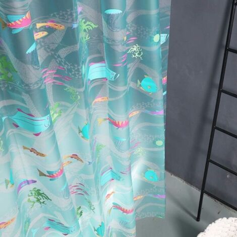 (Größe: 180 x 200 cm) Transparenter blauer Duschvorhang, wasserdichter EVA-Duschvorhang, Raumteiler fürs Badezimmer, Unterwasserwelt