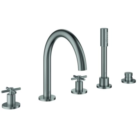 Grohe 5-Loch-Wannen-Kombination Atrio mit Kreuzgriffen, supersteel