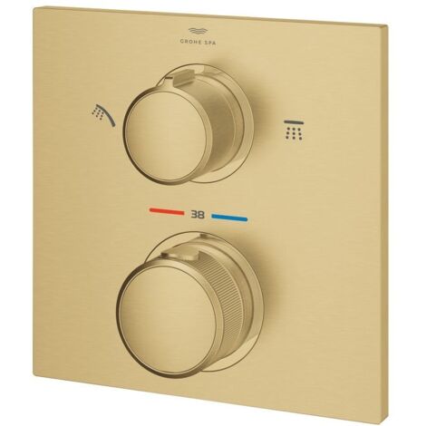 Grohe Allure Thermostat-Brausebatterie, Cool Sunrise gebürstet, integrierte 2-Wege-Umstellung, Fertigmontageset