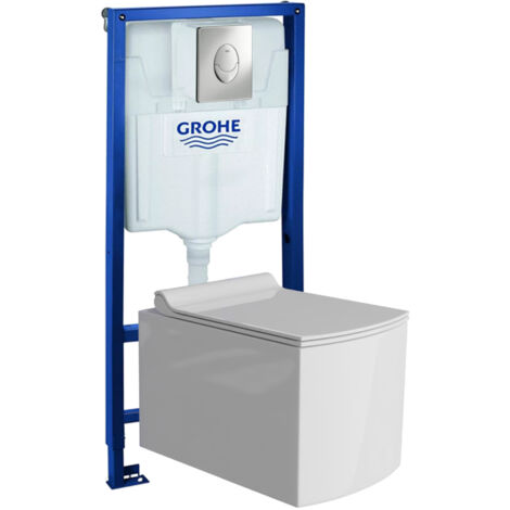 GROHE Bâti-support Skate Air + Lavita WC Fago suspendu blanc sans bord + panneau de commande Delta 25 chrome  Kit complet WC