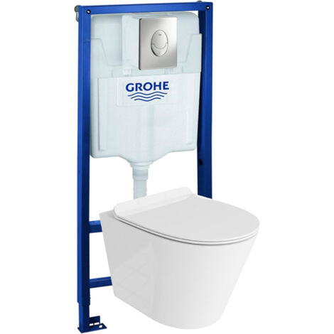 GROHE Bâti-support Skate Air + Lavita WC Galve suspendu blanc sans bord + panneau de commande Delta 25 chrome  Kit complet WC
