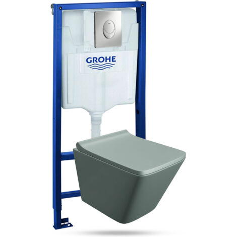 GROHE Bâti-support Skate Air + Lavita WC Lago Grey suspendu gris sans bord + panneau de commande Delta 25 chrome  Kit complet WC