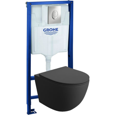 GROHE Bâti-support Skate Air + Lavita WC Sinto Black suspendu noir sans bord + panneau de commande Delta 25 chrome  Kit complet WC