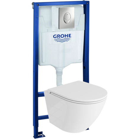GROHE Bâti-support Skate Air + Lavita WC Sofi One suspendu blanc sans bord + panneau de commande Delta 25 chrome  Kit complet WC