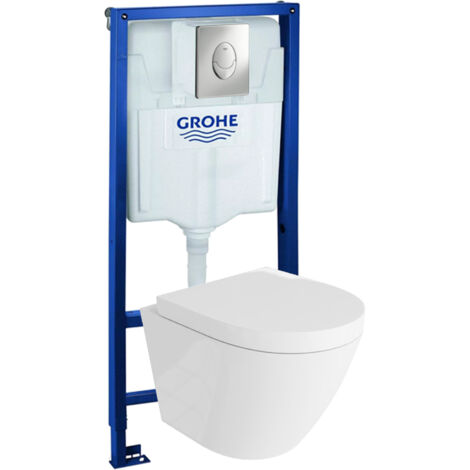 GROHE Bâti-support Skate Air + Lavita WC Sogo suspendu blanc sans bord + panneau de commande Delta 25 chrome  Kit complet WC