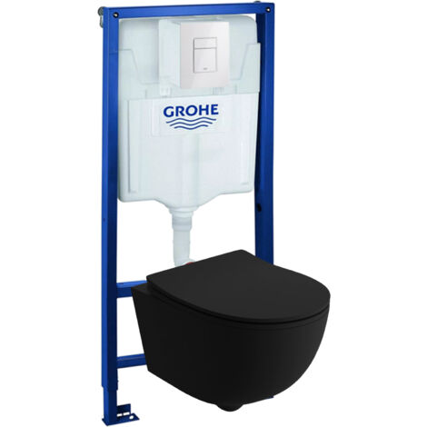 GROHE Bâti-support Solido + Lavita WC Brava Black suspendu noir sans bord + panneau de commande Delta 25 blanc  Kit complet WC