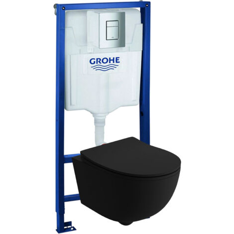 GROHE Bâti-support Solido + Lavita WC Brava Black suspendu noir sans bord + panneau de commande Delta 25 chrome  Kit complet WC