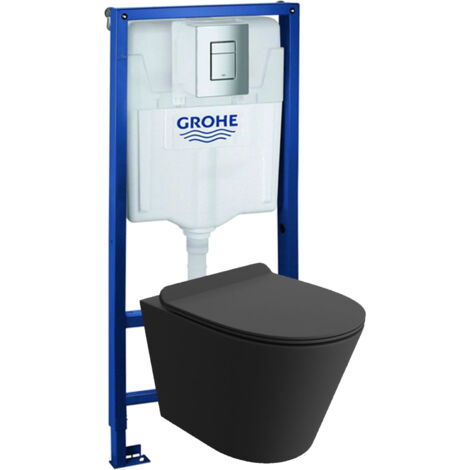 GROHE Bâti-support Solido + Lavita WC Galve Black suspendu noir sans bord + panneau de commande Delta 25 chrome  Kit complet WC