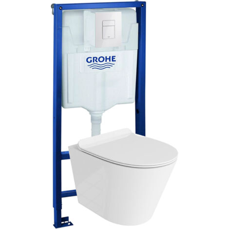 GROHE Bâti-support Solido + Lavita WC Galve suspendu blanc sans bord + panneau de commande Delta 25 blanc  Kit complet WC