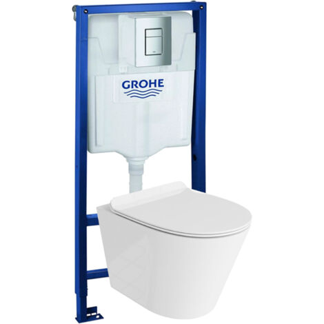 GROHE Bâti-support Solido + Lavita WC Galve suspendu blanc sans bord + panneau de commande Delta 25 chrome  Kit complet WC