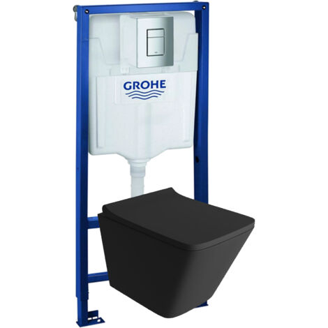 GROHE Bâti-support Solido + Lavita WC Lago Black suspendu noir sans bord + panneau de commande Delta 25 chrome  Kit complet WC