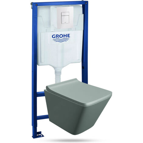 GROHE Bâti-support Solido + Lavita WC Lago Grey suspendu gris sans bord + panneau de commande Delta 25 blanc  Kit complet WC