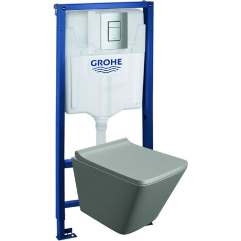 GROHE Bâti-support Solido + Lavita WC Lago Grey suspendu gris sans bord + panneau de commande Delta 25 chrome  Kit complet WC