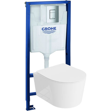 GROHE Bâti-support Solido + Lavita WC Loso suspendu blanc sans bord + panneau de commande Delta 25 chrome  Kit complet WC