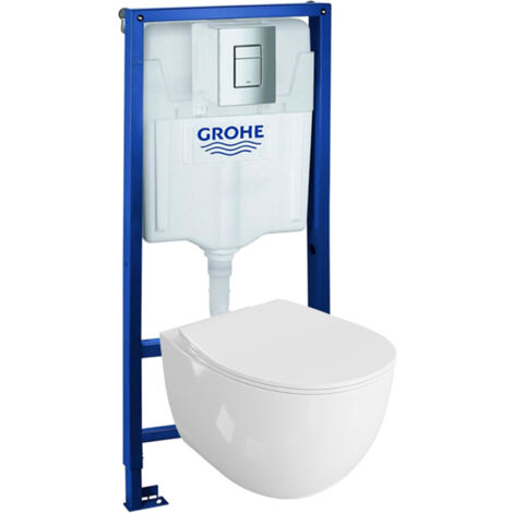 GROHE Bâti-support Solido + Lavita WC Mondo suspendu blanc sans bord + panneau de commande Delta 25 chrome  Kit complet WC
