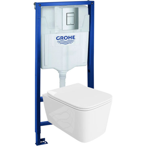 GROHE Bâti-support Solido + Lavita WC Murya suspendu blanc sans bord + panneau de commande Delta 25 chrome  Kit complet WC