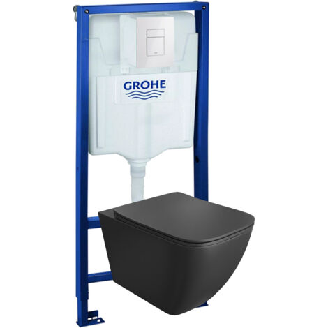 GROHE Bâti-support Solido + Lavita WC Onil Black suspendu noir sans bord + panneau de commande Delta 25 blanc  Kit complet WC