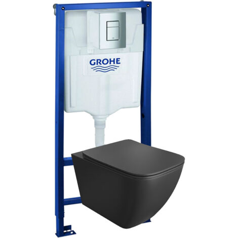 GROHE Bâti-support Solido + Lavita WC Onil Black suspendu noir sans bord + panneau de commande Delta 25 chrome  Kit complet WC