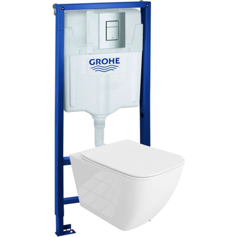 GROHE Bâti-support Solido + Lavita WC Onil suspendu blanc sans bord + panneau de commande Delta 25 chrome  Kit complet WC