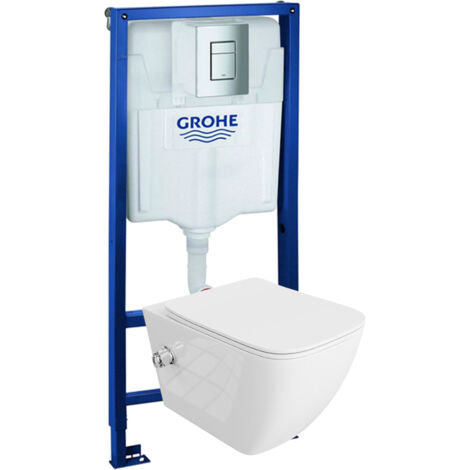 GROHE Bâti-support Solido + Lavita WC Parana suspendu blanc sans bord + panneau de commande Delta 25 chrome  Kit complet WC