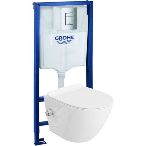 GROHE Bâti-support Solido + Lavita WC Salto suspendu blanc sans bord + panneau de commande Delta 25 chrome  Kit complet WC