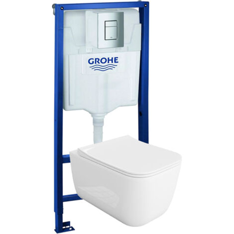 GROHE Bâti-support Solido + Lavita WC Shak suspendu blanc sans bord + panneau de commande Delta 25 chrome  Kit complet WC