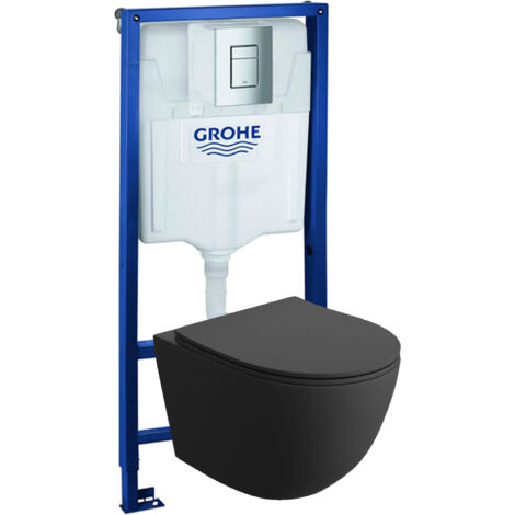 GROHE Bâti-support Solido + Lavita WC Sinto Black suspendu noir sans bord + panneau de commande Delta 25 chrome  Kit complet WC