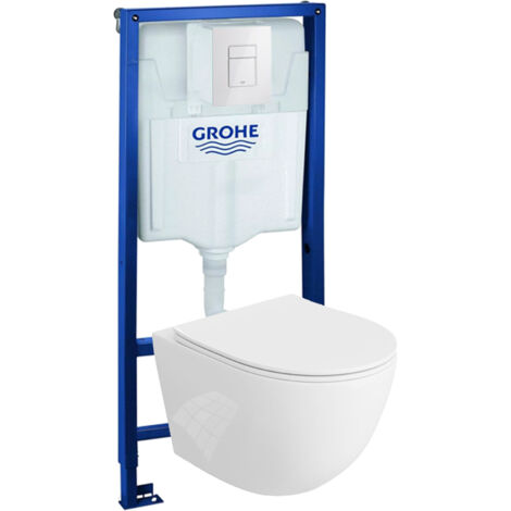 GROHE Bâti-support Solido + Lavita WC Sinto suspendu blanc sans bord + panneau de commande Delta 25 blanc  Kit complet WC