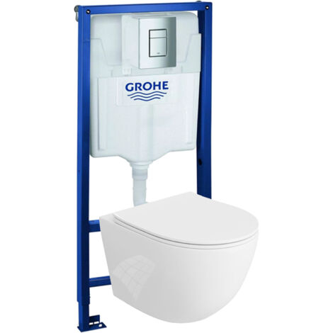 GROHE Bâti-support Solido + Lavita WC Sinto suspendu blanc sans bord + panneau de commande Delta 25 chrome  Kit complet WC