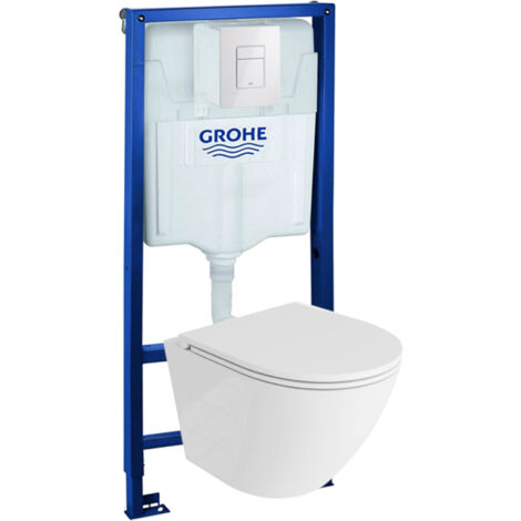 GROHE Bâti-support Solido + Lavita WC Sofi One suspendu blanc sans bord + panneau de commande Delta 25 blanc  Kit complet WC